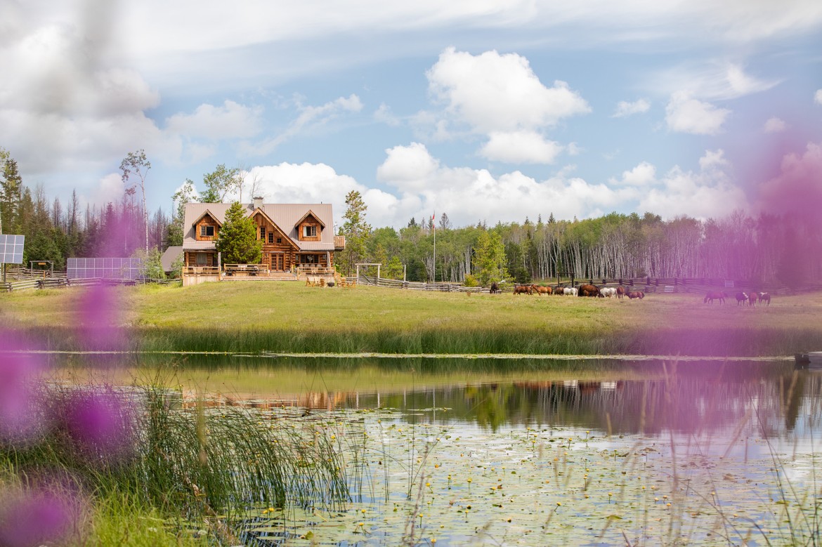 The Lodge in present day, framed by fireweed blossoms