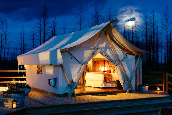 Moonlight over a deluxe tent at Star Camp